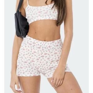 Edikted Primros Floral Ribbed Crop Top XS and Shorts Set